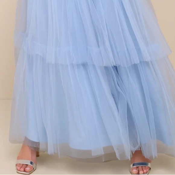 Lulu’s Charming Glamour Light Blue Tulle Sleeveless Tiered Poofy Maxi Dress - Picture 6 of 9